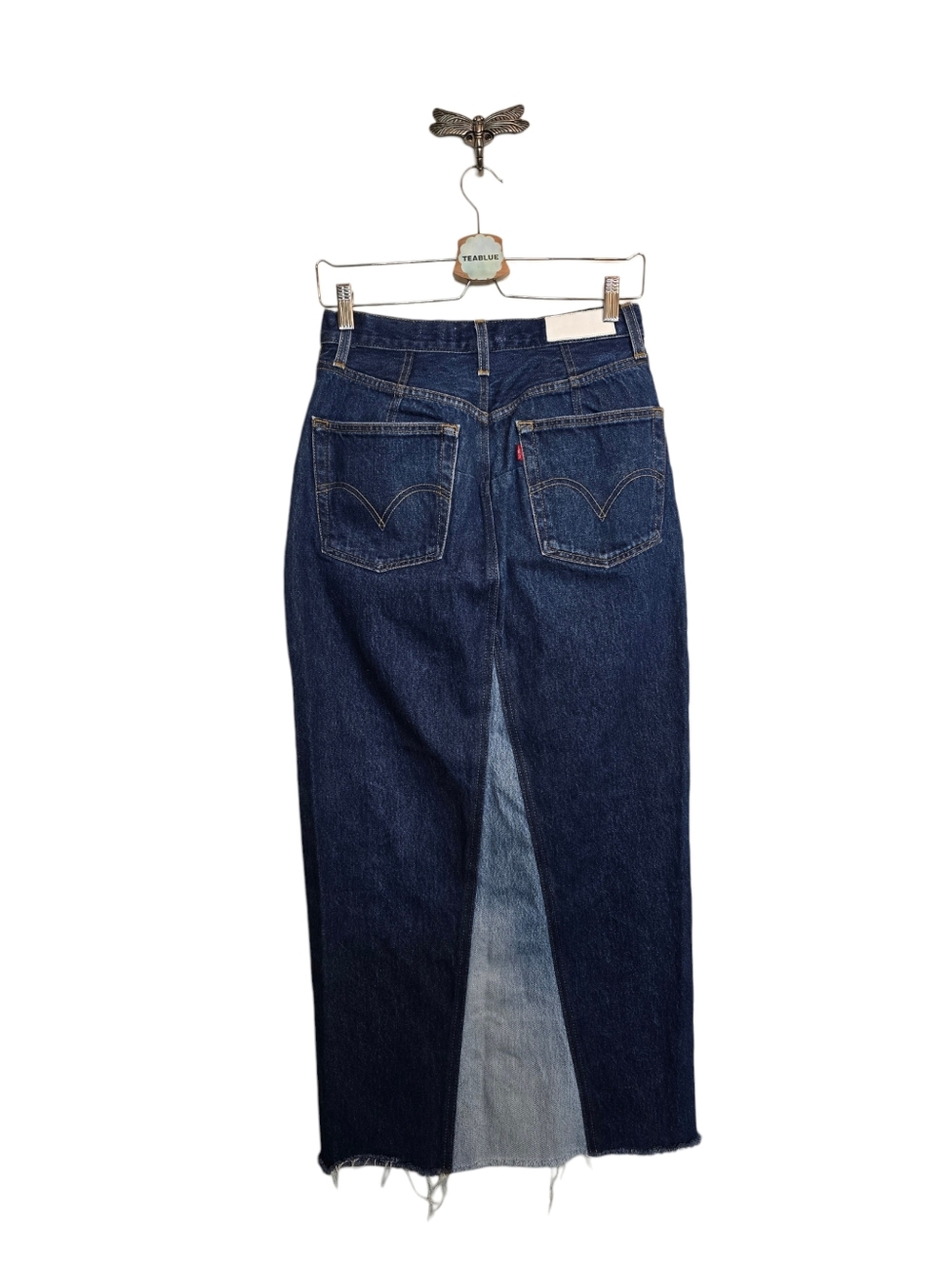 FLAWED RE/DONE Revolve Long Denim Skirt Indigo 27 - Picture 3 of 13